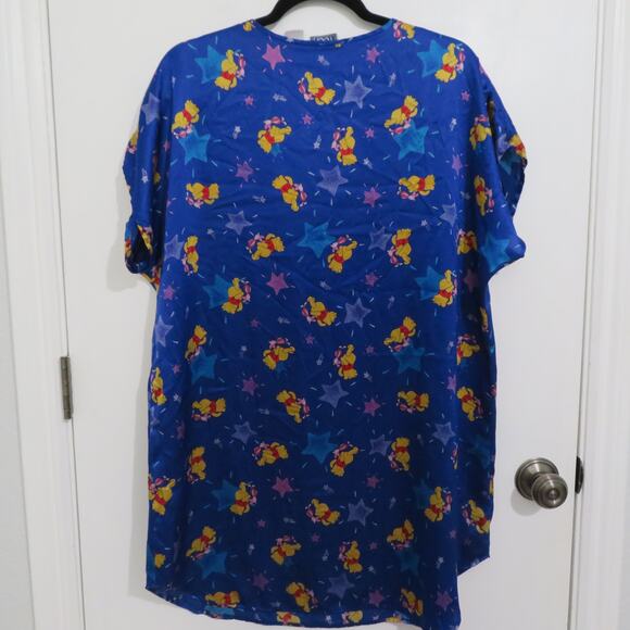 Disney Pooh Womens Small Vintage Winnie the Pooh Satin Blue Midi Nightshirt - Picture 2 of 4